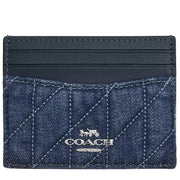 Front View of Coach Slim ID Card Case with Quilting - Denim CAT70
