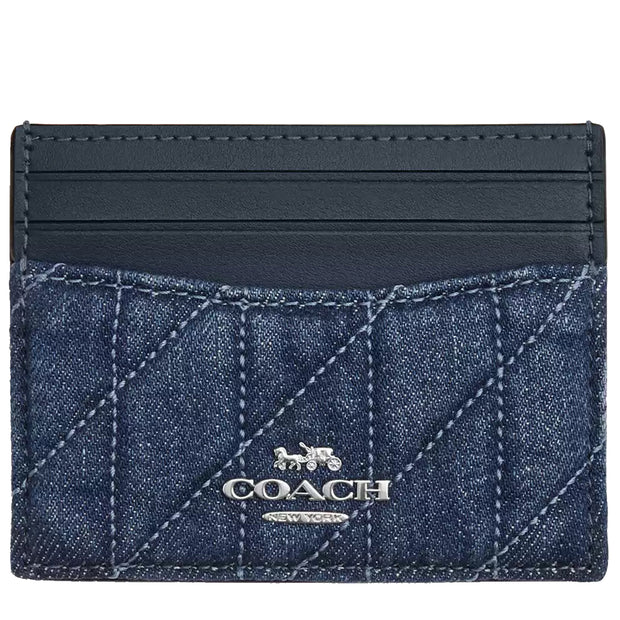 Front View of Coach Slim ID Card Case with Quilting - Denim CAT70