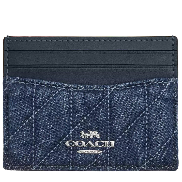 Front View of Coach Slim ID Card Case with Quilting - Denim CAT70