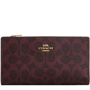 Front View of Coach Slim Zip Wallet In Signature Canvas - Black Currant CW661