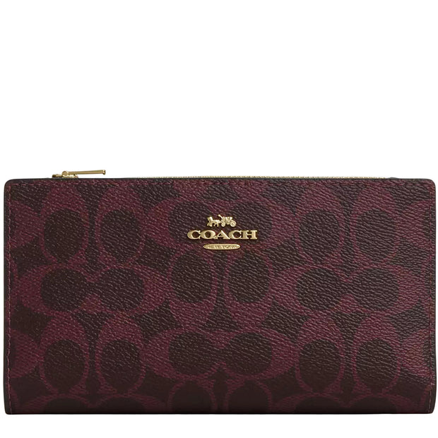 Front View of Coach Slim Zip Wallet In Signature Canvas - Black Currant CW661