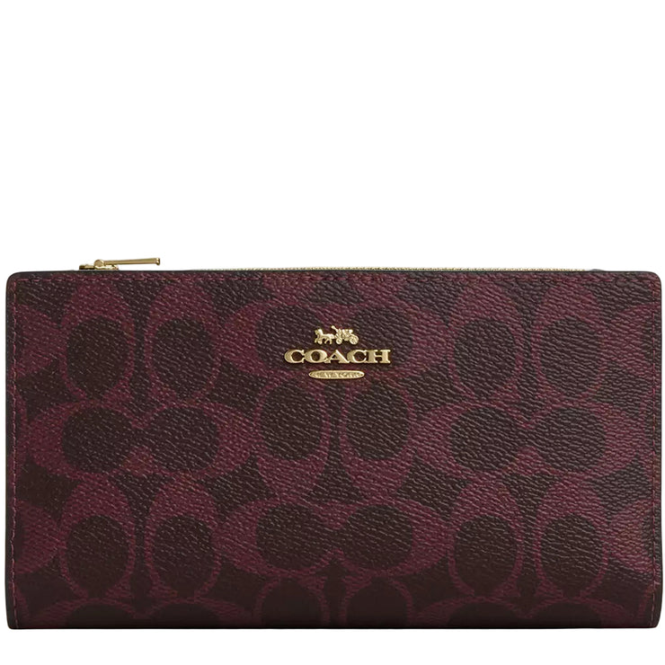 Front View of Coach Slim Zip Wallet In Signature Canvas - Black Currant CW661
