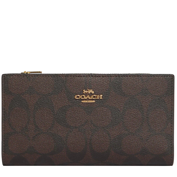 Buy Coach Slim Zip Wallet In Signature Canvas in Brown/ Black C8714  Online in Singapore | PinkOrchard.com