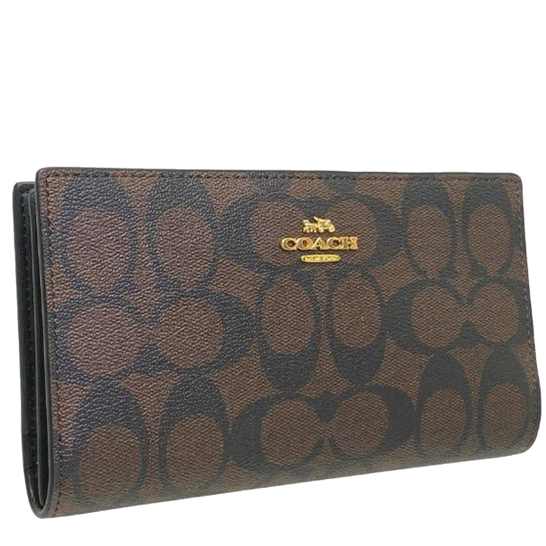 【COACH】SIGNATURE WALLET Buy Coach Slim Zip Wallet In Signature Canvas in Brown/ Black