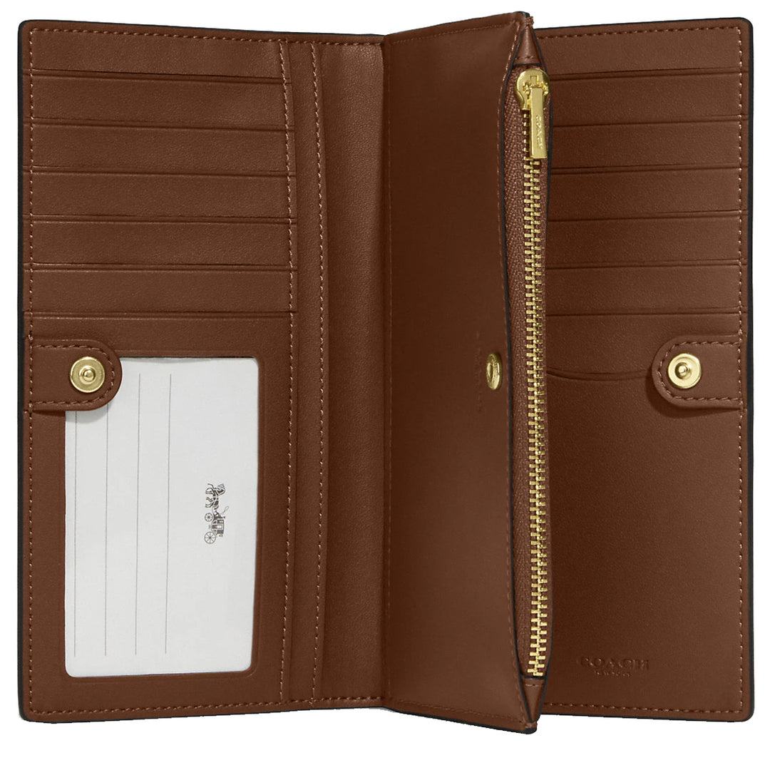Buy Coach Slim Zip Wallet In Signature Canvas in Khaki/ Saddle 2