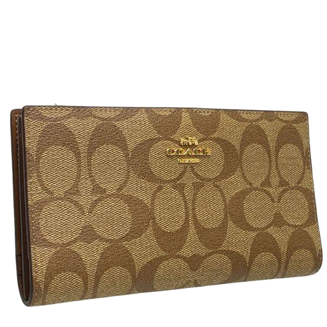 Buy Coach Slim Zip Wallet In Signature Canvas in Khaki Saddle 2 C8714 Online in Singapore PinkOrchard