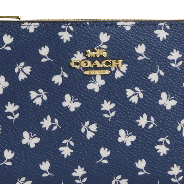 Closeup of Coach Slim Zip Wallet With Floral Print - Deep Blue Multi CBO24