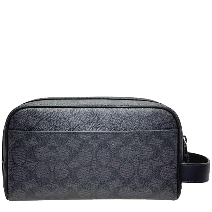 Back View of Coach Small Travel Kit Bag In Signature Canvas - Charcoal/ Black CAR15
