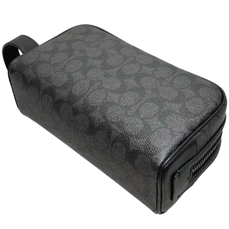 Bottom View of Coach Small Travel Kit Bag In Signature Canvas - Charcoal/ Black CAR15