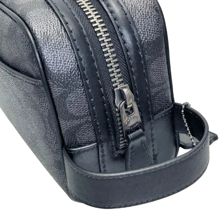 Closeup of Coach Small Travel Kit Bag In Signature Canvas - Charcoal/ Black CAR15