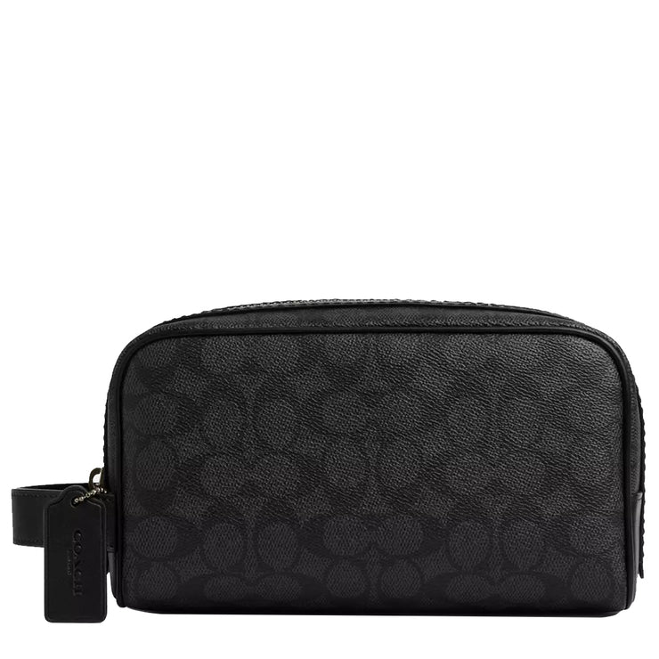 Front View of Coach Small Travel Kit Bag In Signature Canvas - Charcoal/ Black CAR15
