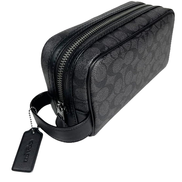 Side View of Coach Small Travel Kit Bag In Signature Canvas - Charcoal/ Black CAR15