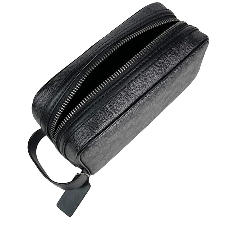 Top View of Coach Small Travel Kit Bag In Signature Canvas - Charcoal/ Black CAR15