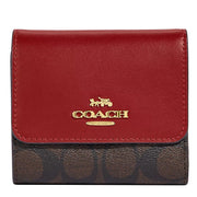 Buy Coach Small Trifold Wallet In Blocked Signature Canvas In Brown/ 1941 Red CE930 Online in Singapore | PinkOrchard.com