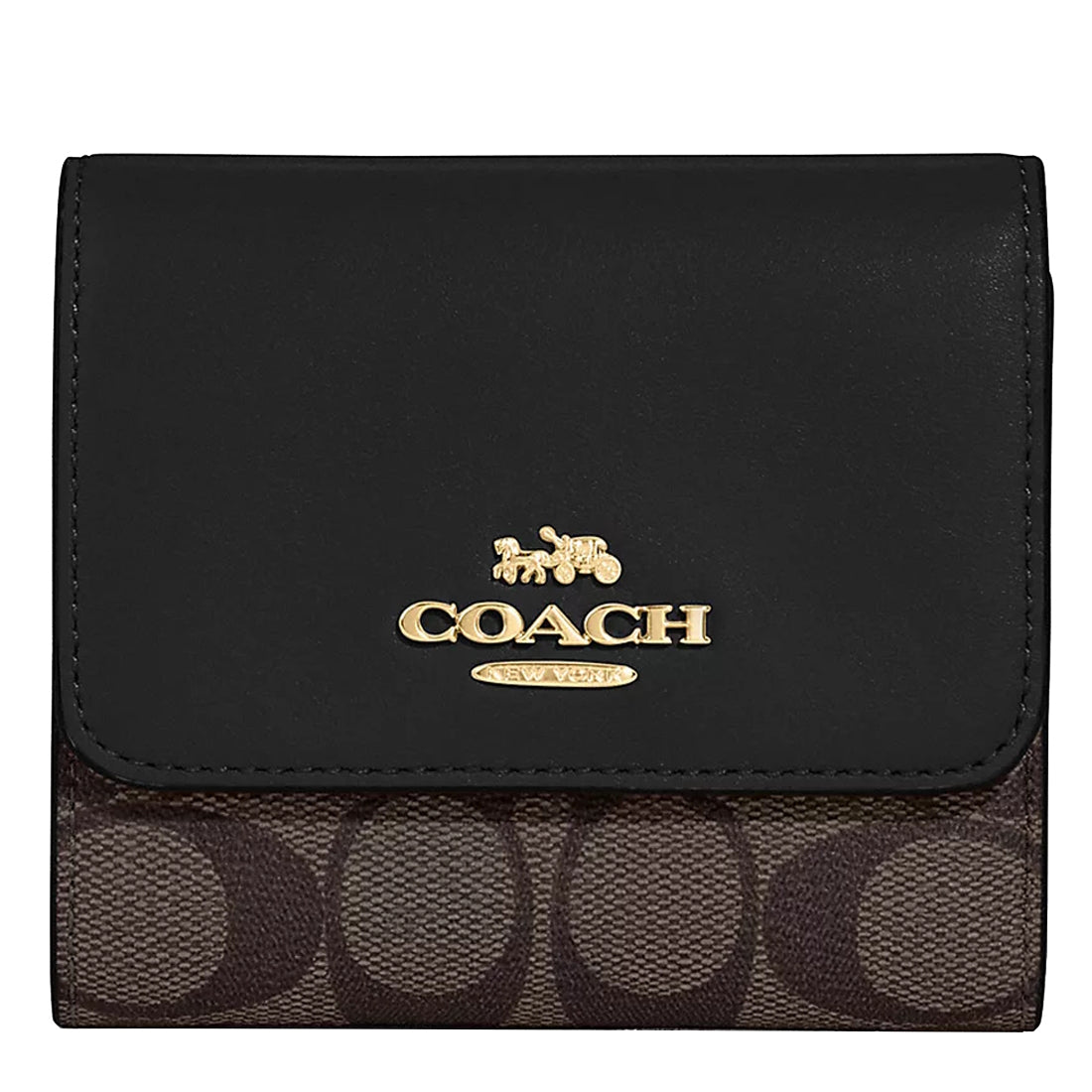Buy Coach Small Trifold Wallet In Blocked Signature Canvas In Brown ...