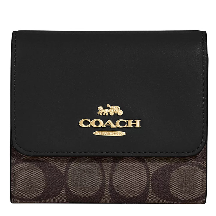 Buy Coach Small Trifold Wallet In Blocked Signature Canvas In Brown/ Black CE930 Online in Singapore | PinkOrchard.com