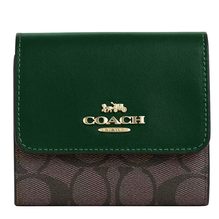 Buy Coach Small Trifold Wallet In Blocked Signature Canvas In Brown/ Dark Pine CE930 Online in Singapore | PinkOrchard.com