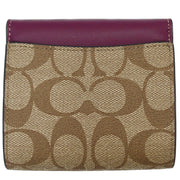 Buy Coach Small Trifold Wallet In Blocked Signature Canvas In Khaki/ Deep Berry CE930 Online in Singapore | PinkOrchard.com