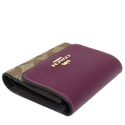 Buy Coach Small Trifold Wallet In Blocked Signature Canvas In Khaki/ Deep Berry CE930 Online in Singapore | PinkOrchard.com