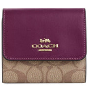 Buy Coach Small Trifold Wallet In Blocked Signature Canvas In Khaki/ Deep Berry CE930 Online in Singapore | PinkOrchard.com