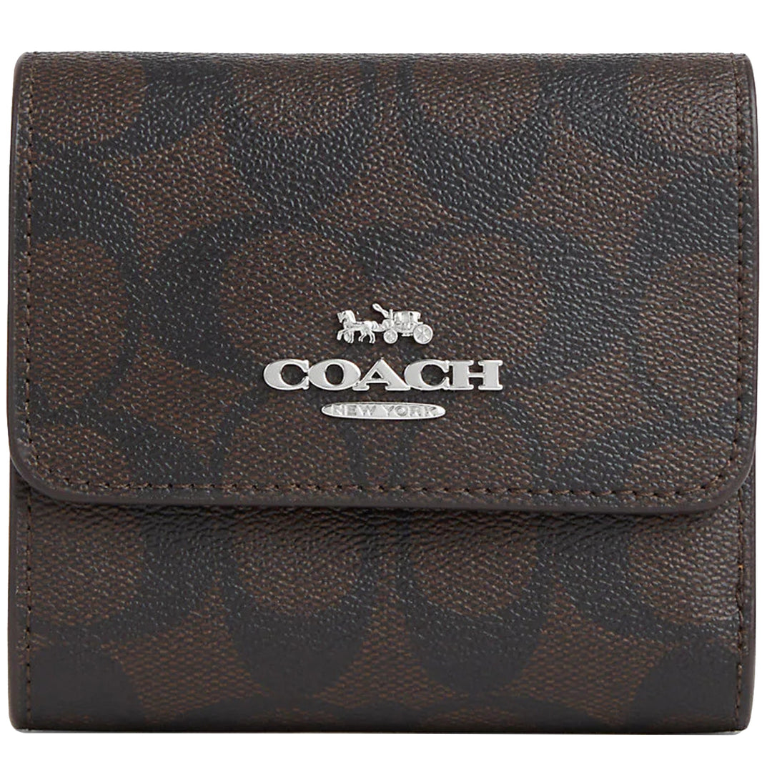 Coach Small Trifold Wallet In Signature Canvas With Colorblock Interior in Brown/ Iris Multi CL472