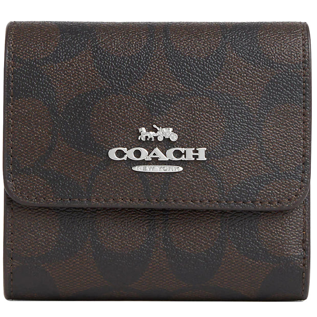 Buy Coach Small Trifold Wallet In Signature Canvas With Colorblock Interior in Brown/ Iris Multi CL472 Online in Singapore | PinkOrchard.com