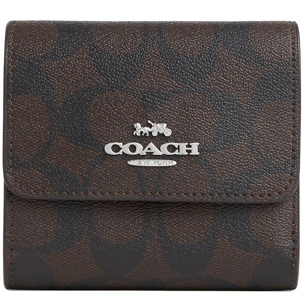 Buy Coach Small Trifold Wallet In Signature Canvas With Colorblock Interior in Brown/ Iris Multi CL472 Online in Singapore | PinkOrchard.com