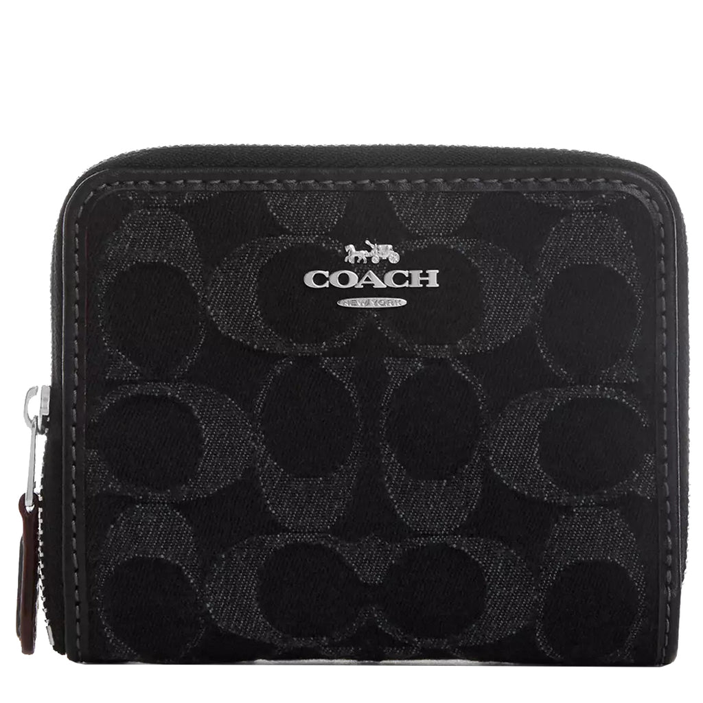 Coach Small Zip Around Wallet in Signature Denim in Black CP431