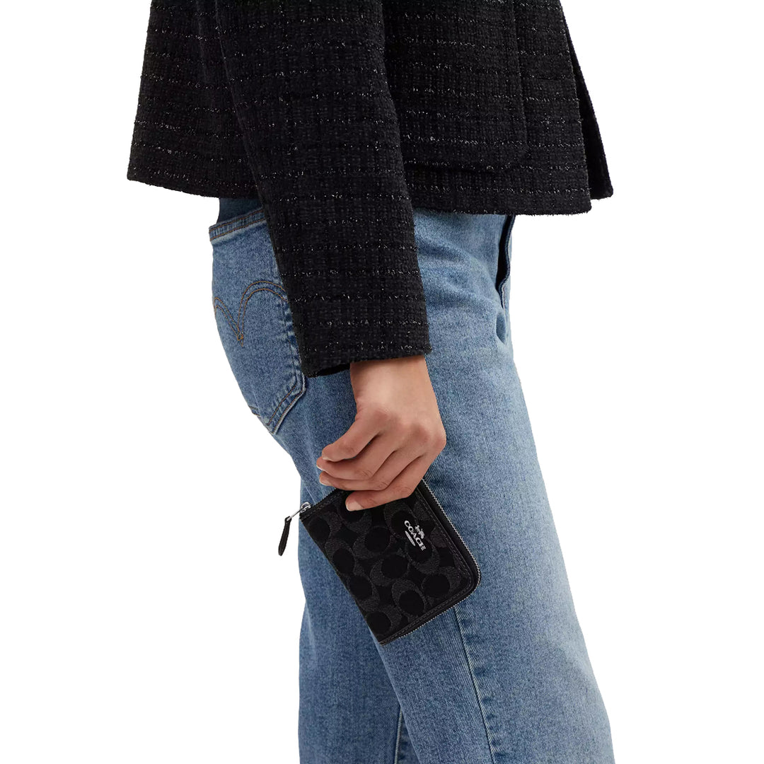 Buy Coach Small Zip Around Wallet in Signature Denim in Black