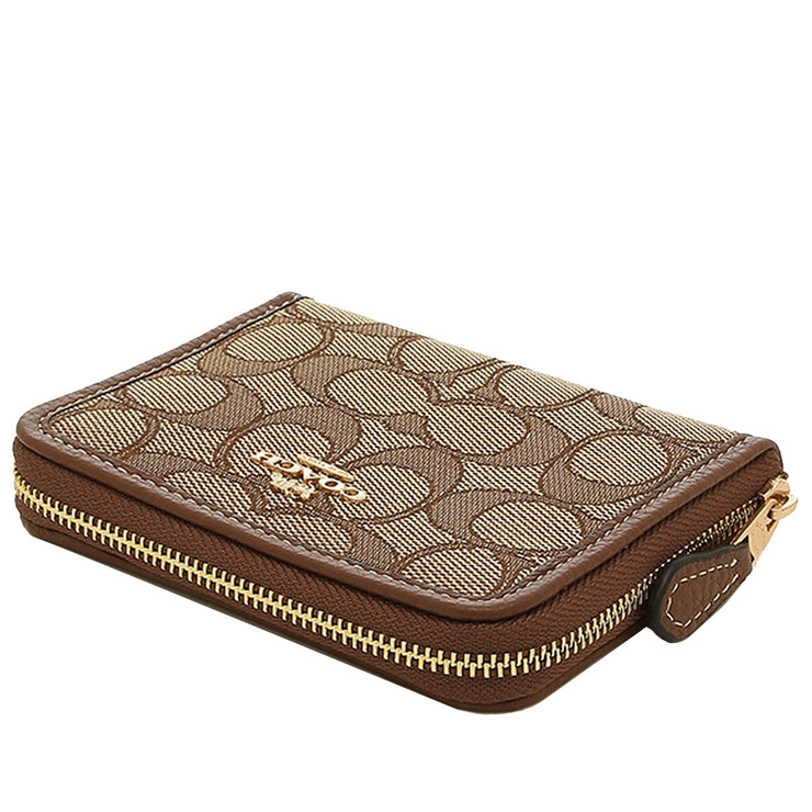 Buy Coach Small Zip Around Wallet In Signature Jacquard in Khaki/ Saddle Multi CH389 Online in Singapore | PinkOrchard.com