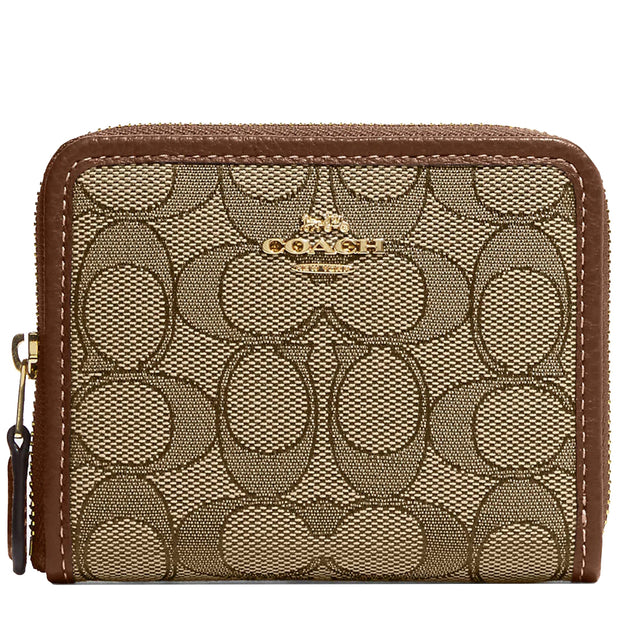 Buy Coach Small Zip Around Wallet In Signature Jacquard in Khaki/ Saddle Multi CH389 Online in Singapore | PinkOrchard.com