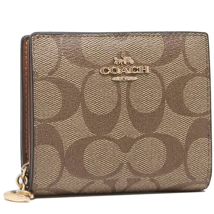 Coach Snap Wallet In Signature Canvas in Khaki/ Redwood C3309