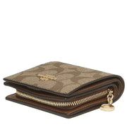 Coach Snap Wallet In Signature Canvas in Khaki/ Redwood C3309