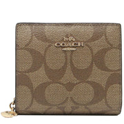 Coach Snap Wallet In Signature Canvas in Khaki/ Redwood C3309