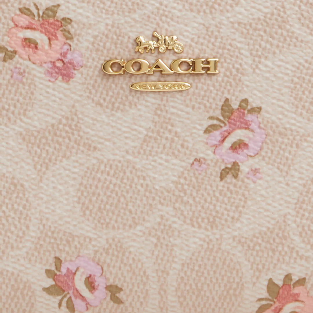 【COACH】二つ折り財布 Snap Wallet /Floral Print Coach Snap Wallet Signature Canvas With Floral Print In Sand