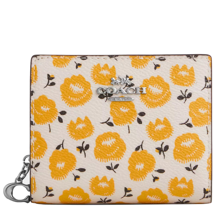 Front View of Coach Snap Wallet With Floral Print - Chalk/ Buttercup Multi CBO76