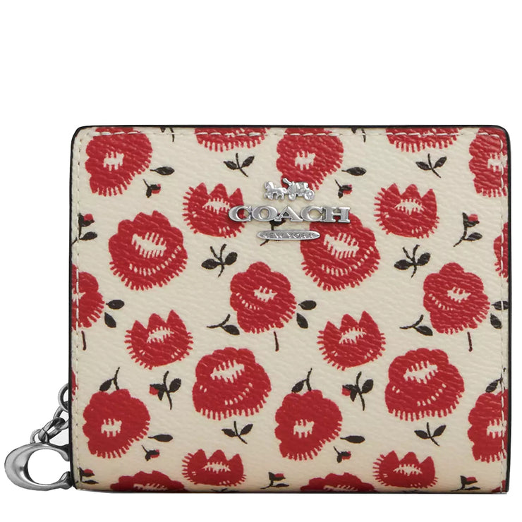Front View of Coach Snap Wallet With Floral Print - Chalk/ Black Multi CBO76