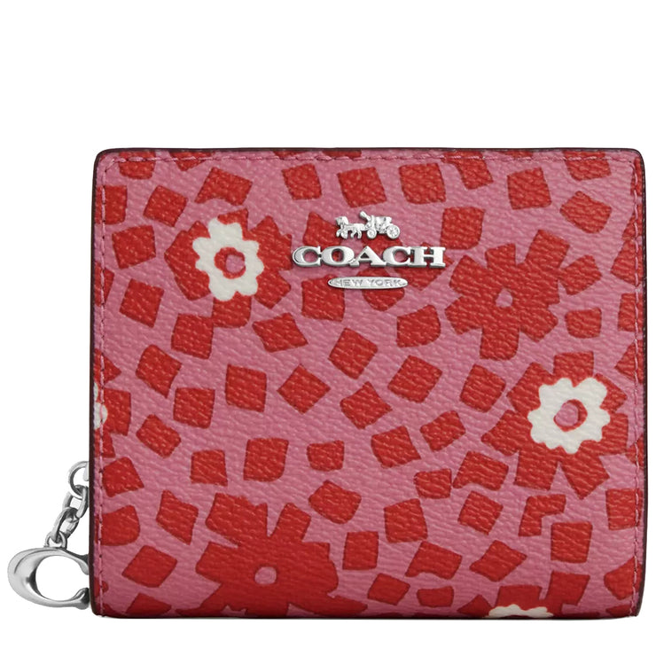 Front View of Coach Snap Wallet With Floral Print - Pink Multi CBO75