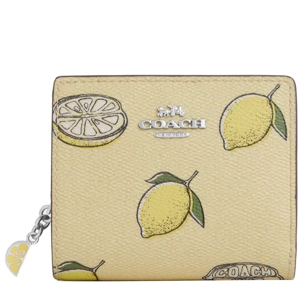 Front View of Coach Snap Wallet With Lemon Print - Garden Glade Multi CAP19