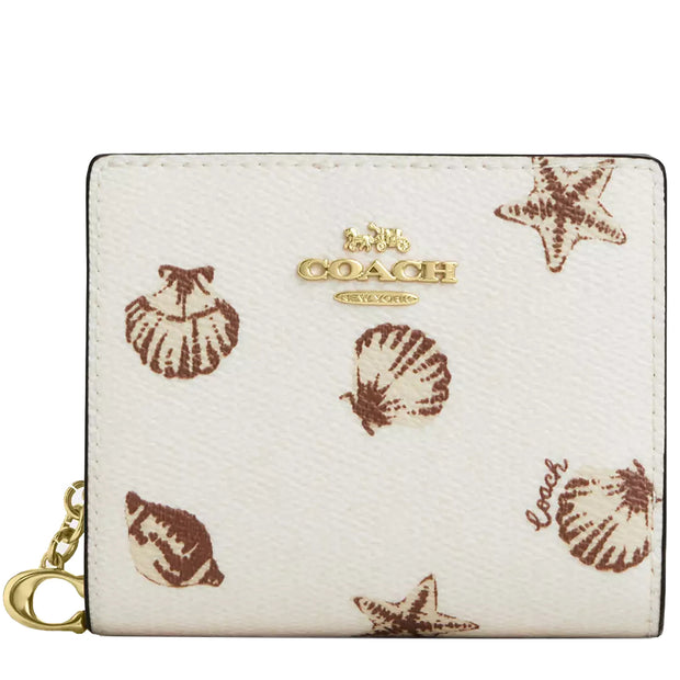 Front View of Coach Snap Wallet With Shell Print - Chalk Multi CBO73
