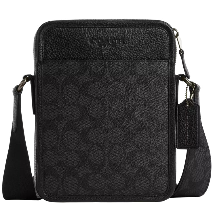 Front View of Coach Sullivan Crossbody Bag In Signature Canvas - Charcoal/ Black CAT78