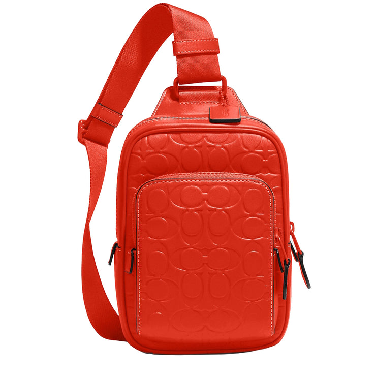 Coach Track Pack Bag 14 In Signature Leather in Red Orange CH072