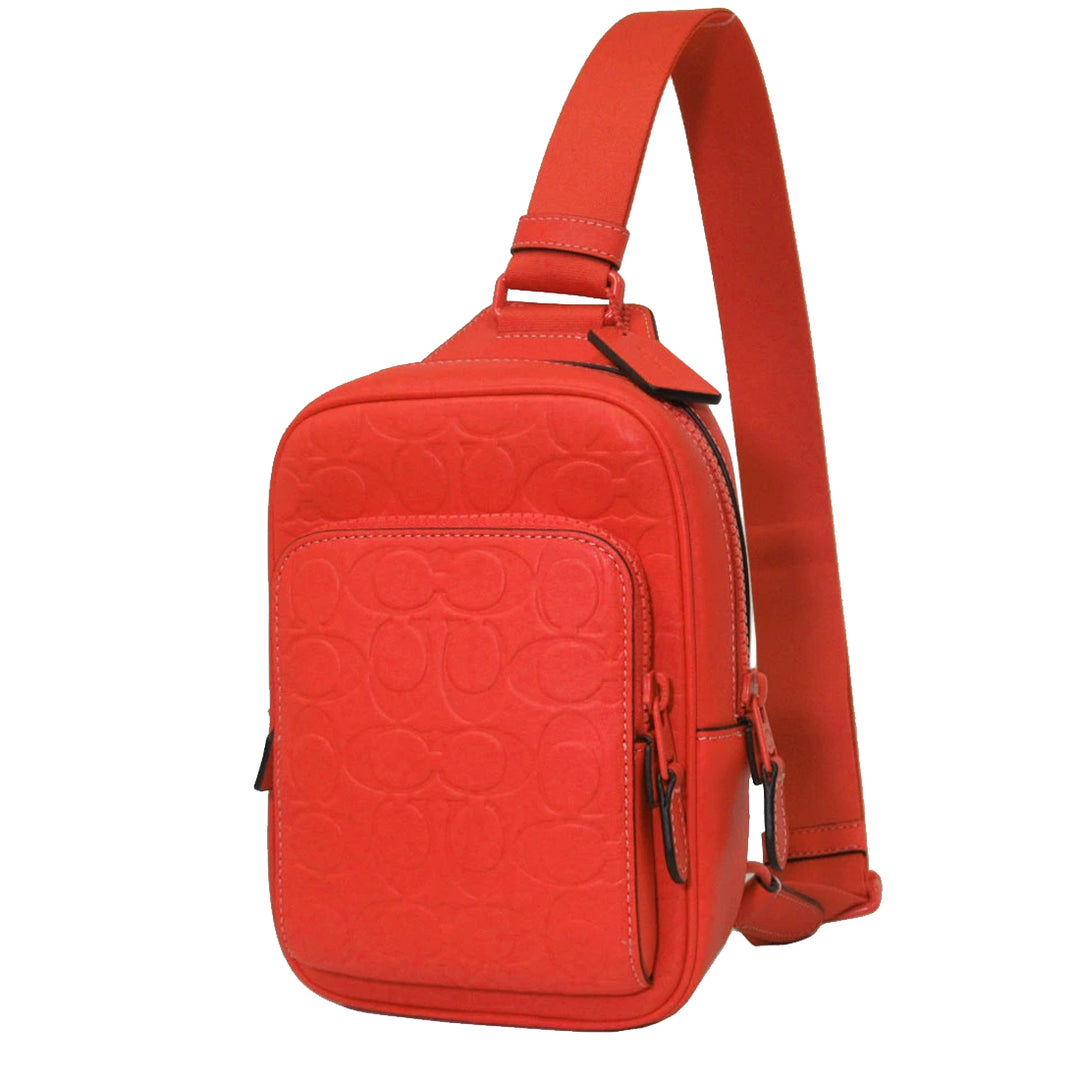 Coach Track Pack Bag 14 In Signature Leather in Red Orange CH072 