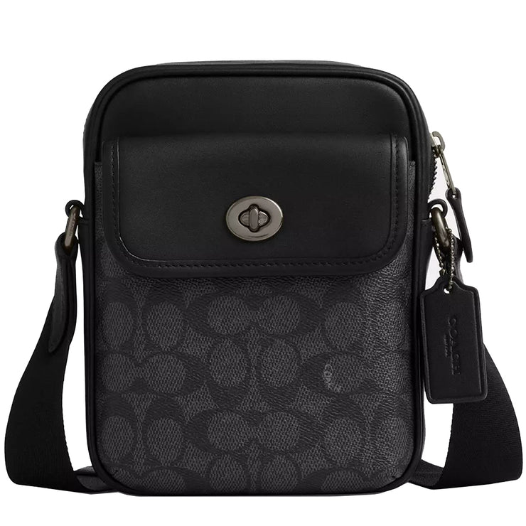 Front View of Coach Turnlock Crossbody Bag In Signature Canvas - Charcoal/ Black CAJ30
