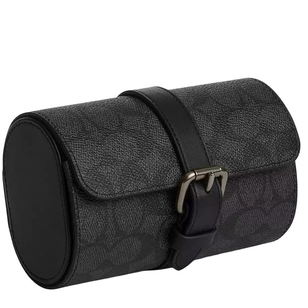 Front View of Coach Watch Case In Signature Canvas - Charcoal/ Black CAQ80