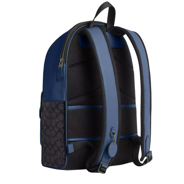 Back View of Coach West Backpack Bag In Colorblock Signature Canvas - Charcoal/ Deep Blue CAX44