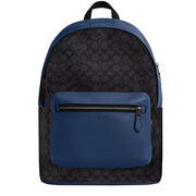 Front View of Coach West Backpack Bag In Colorblock Signature Canvas - Charcoal/ Deep Blue CAX44