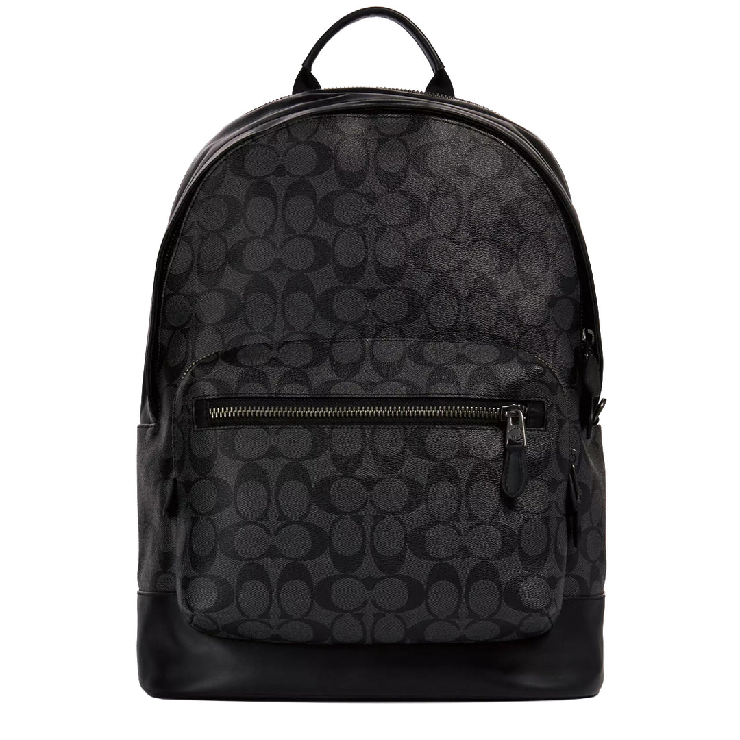 Buy Coach West Backpack Bag In Signature Canvas In Charcoal Black