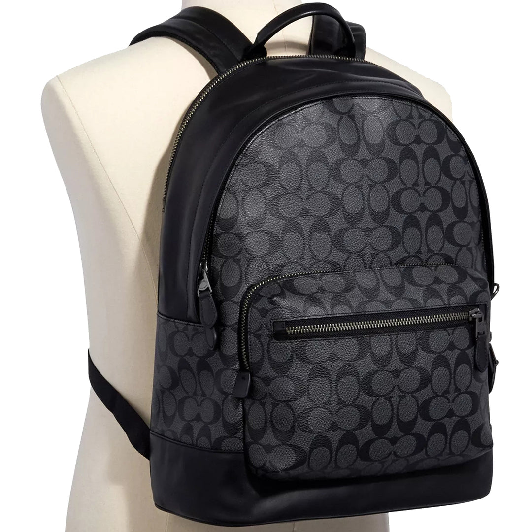 coach black backpack signature Buy Coach West Backpack Bag In Signature Canvas In Charcoal Black 2736  Online in Singapore