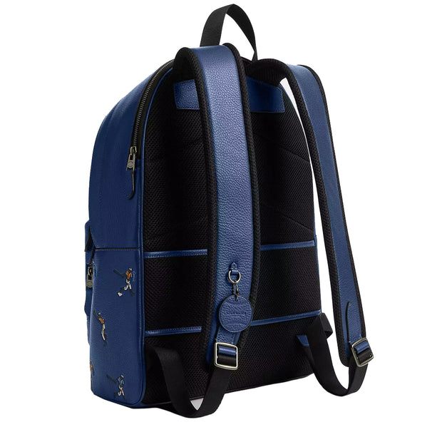 Back View of Coach West Backpack Bag With Baseball Print - Deep Blue Multi CAX47